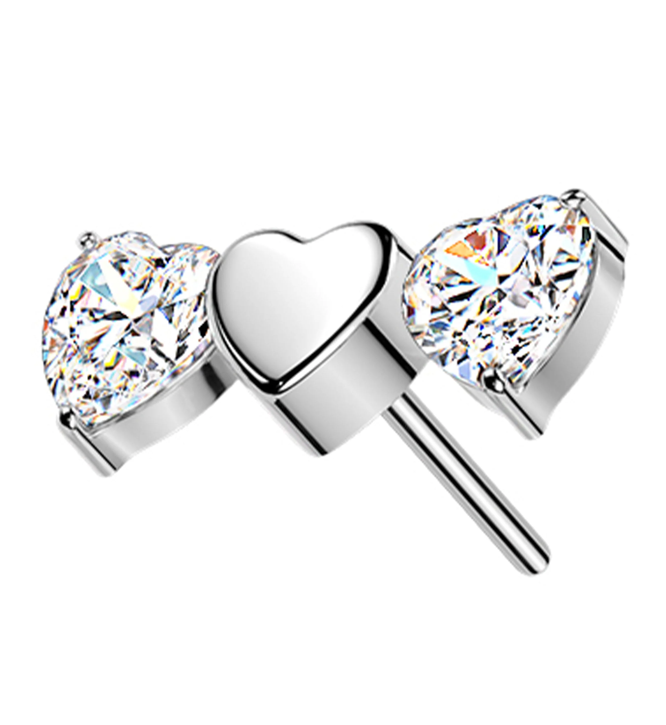 Triple Heart Clear CZ Titanium Threadless Top