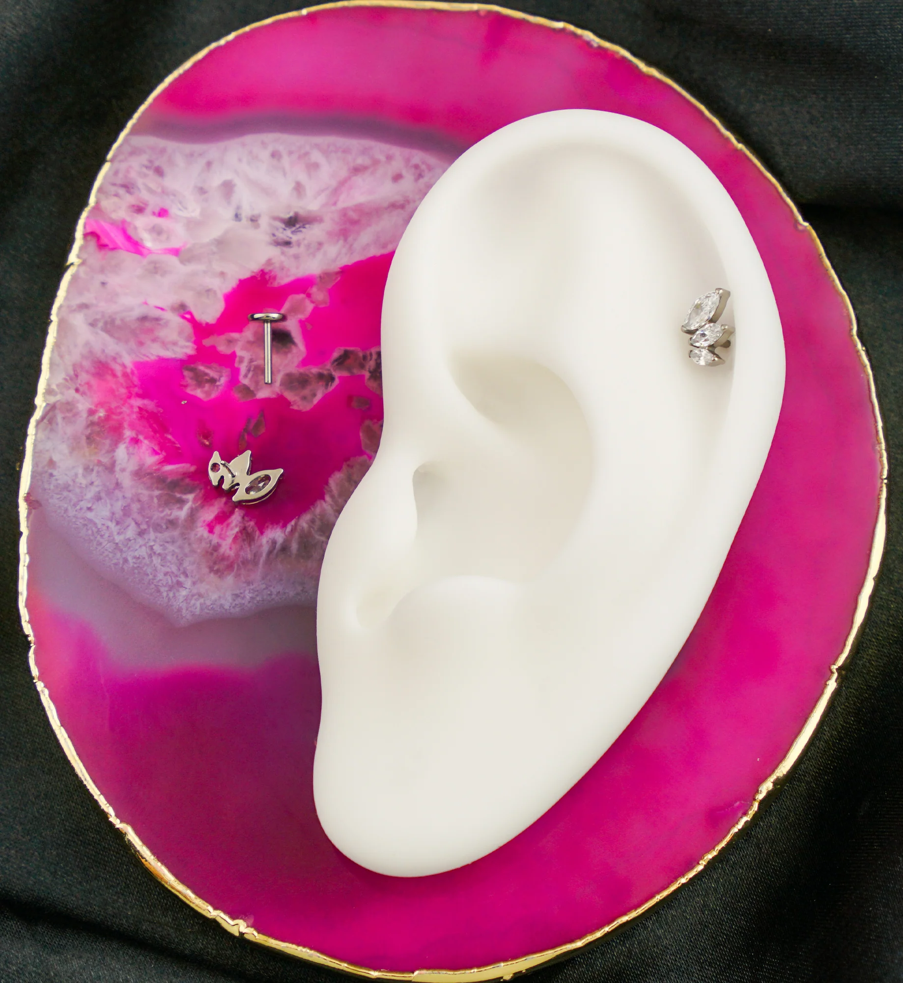 Triple Marquise Clear CZ Titanium Threadless Labret - Image 3