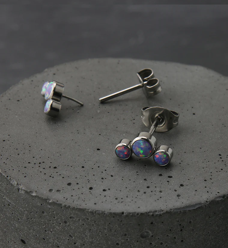 Triple Purple Opalite Titanium Threadless Earrings - Image 2