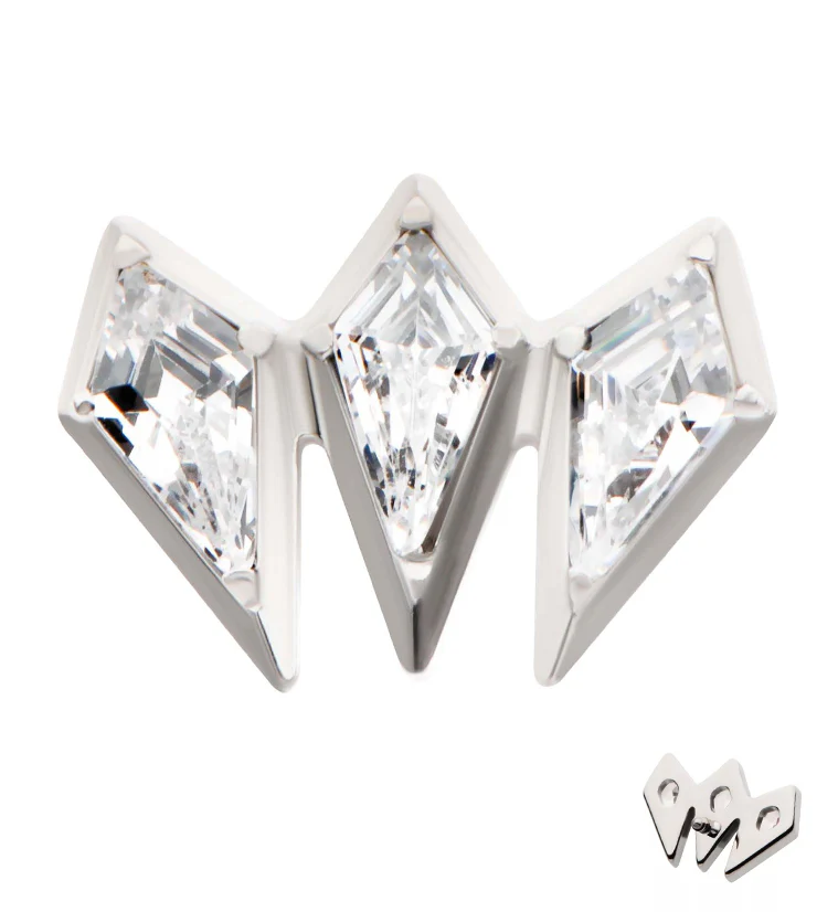 Triple Quill Clear CZ Titanium Internally Threaded Top