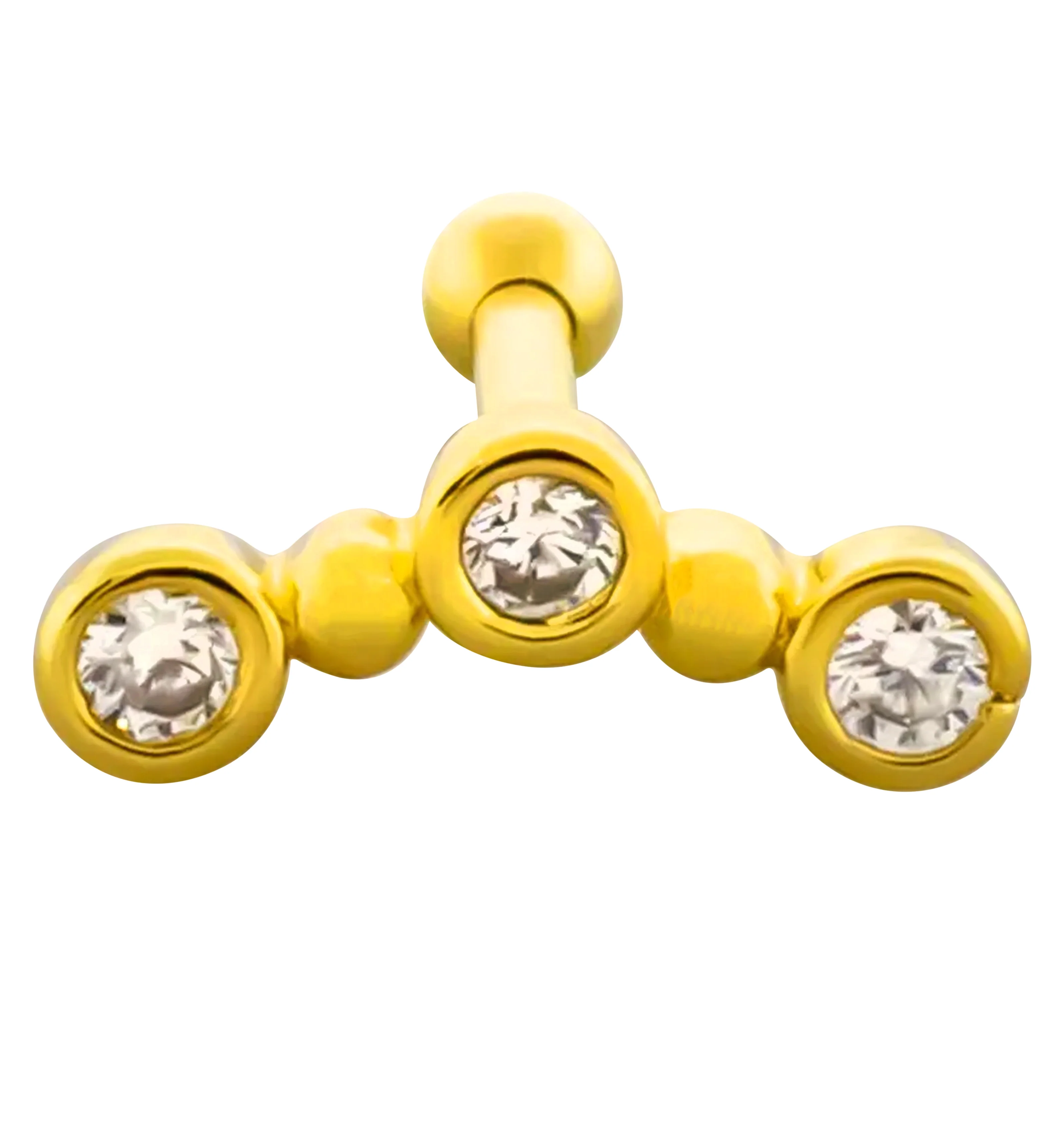 Triple Round Clear CZ Gem Stainless Steel Cartilage Barbell - Image 2