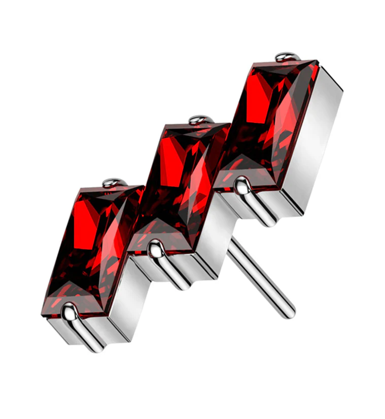Triple Slant Red CZ Threadless Titanium Top