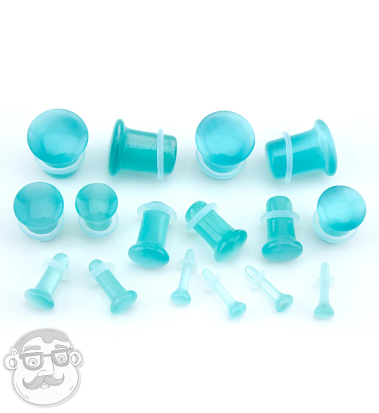 Turquoise Cat's Eye Glass Single Flare Plugs - Image 3