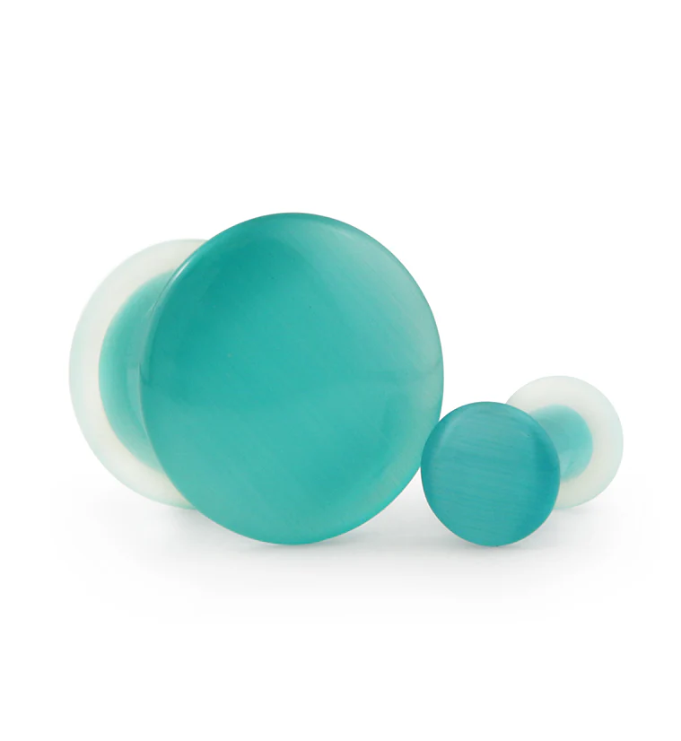 Turquoise Cat's Eye Glass Single Flare Plugs - Image 4