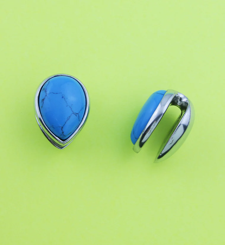 Turquoise Howlite Stone Knuckle White Brass Ear Weights - Image 2