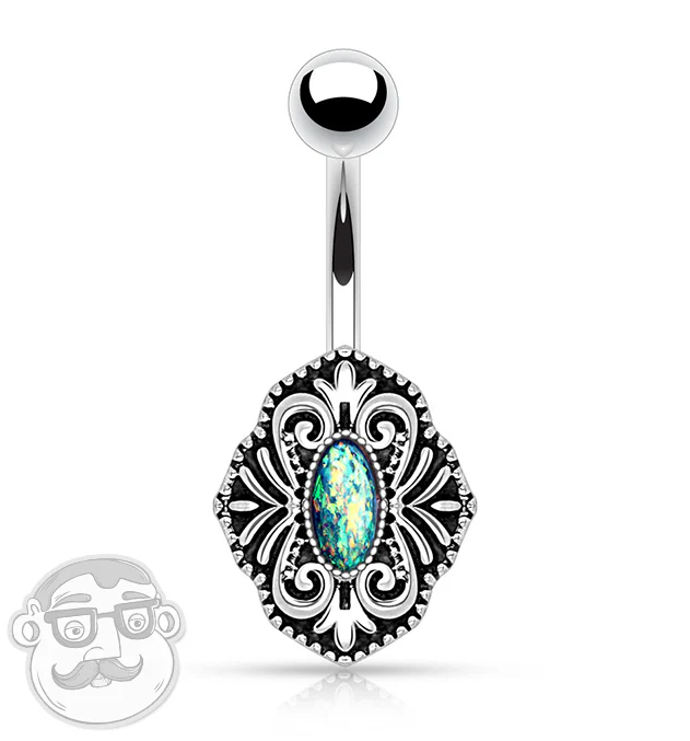 Vintage Floral With Green Opalite Belly Button Ring