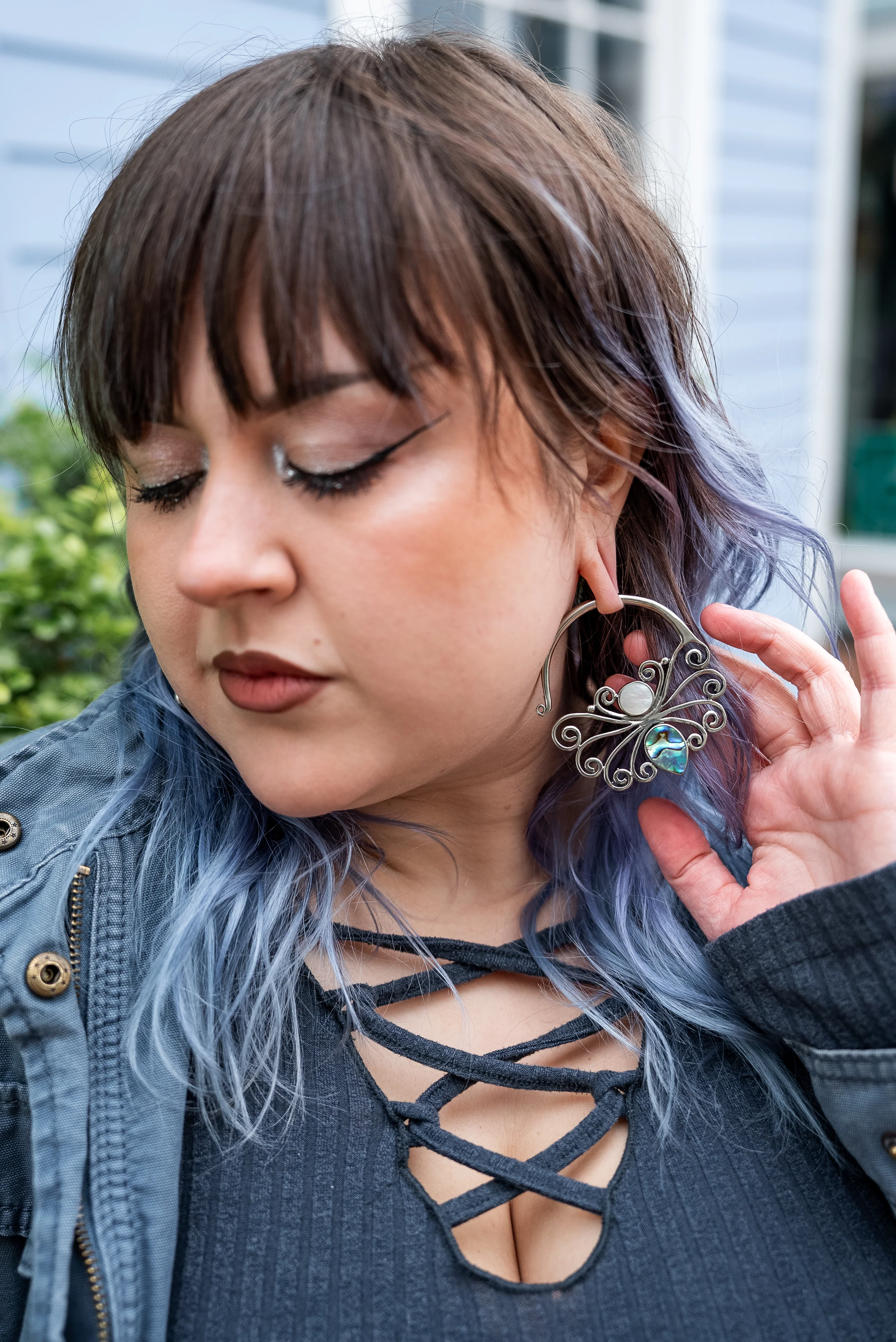 White Brass Butterfly Earrings With Abalone Shell Inlay - Image 4