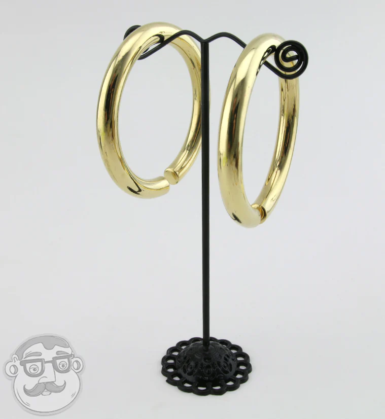 White Brass Hoop Plugs - Ear Weights - Image 2