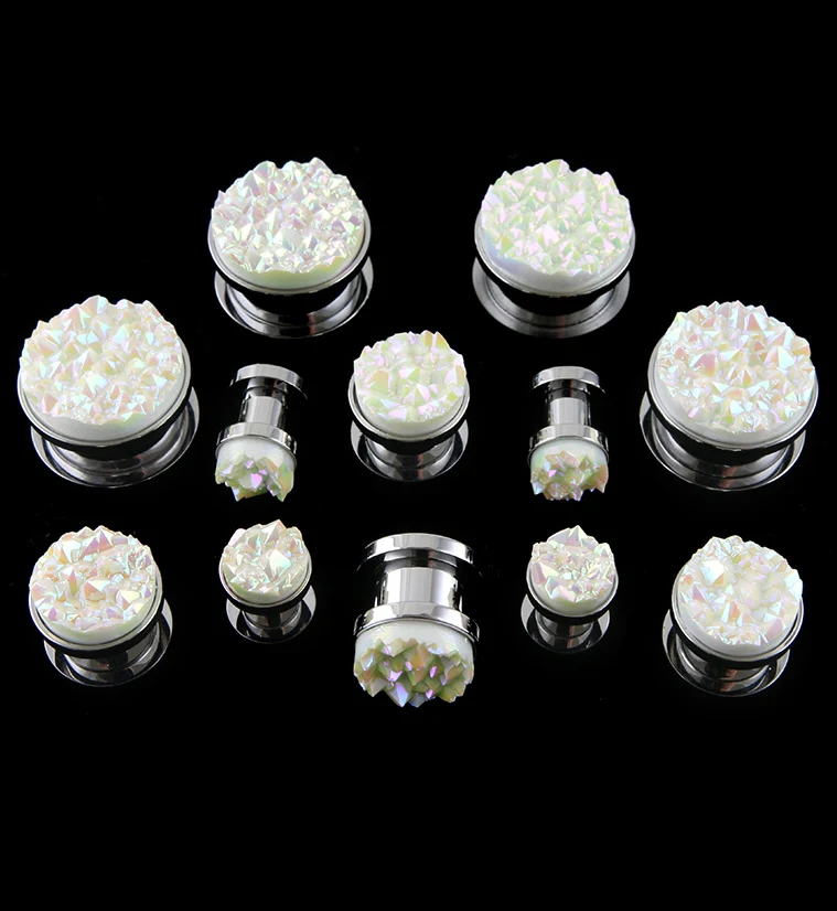 White Druzy Stone Stainless Steel Plugs - Image 2