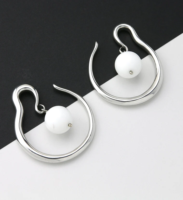 White Jade Orbital White Brass Ear Weights - Image 2