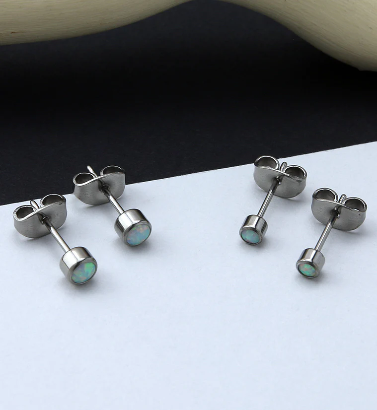 White Opal Titanium Bezel Earrings - Image 2