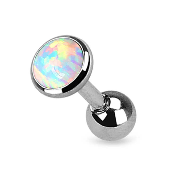 White Opal Top Tragus - Cartilage Barbell - Image 2