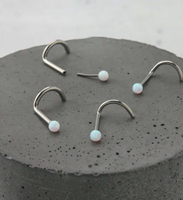 White Opalite Ball Titanium Threadless Nose Screw - Image 2