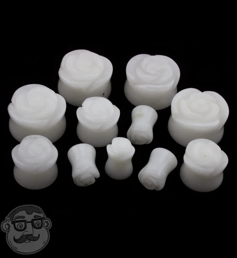 White Quartz Stone Rosebud Plugs