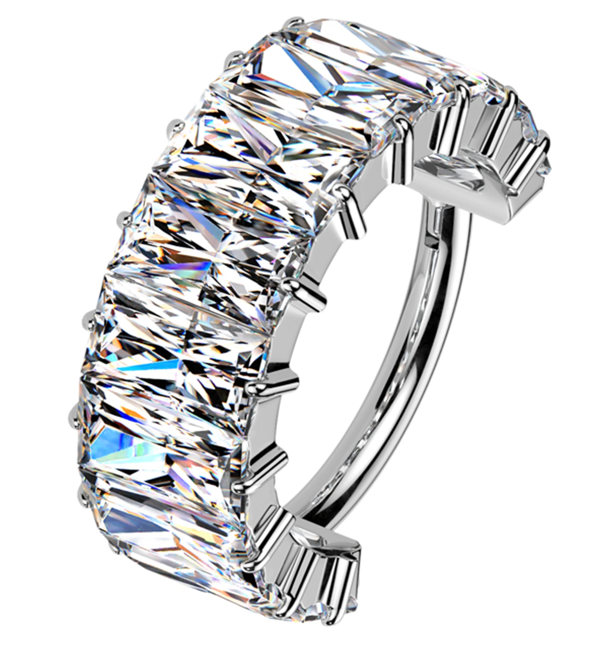 Thick Baguette Clear CZ Titanium Hinged Segment Ring