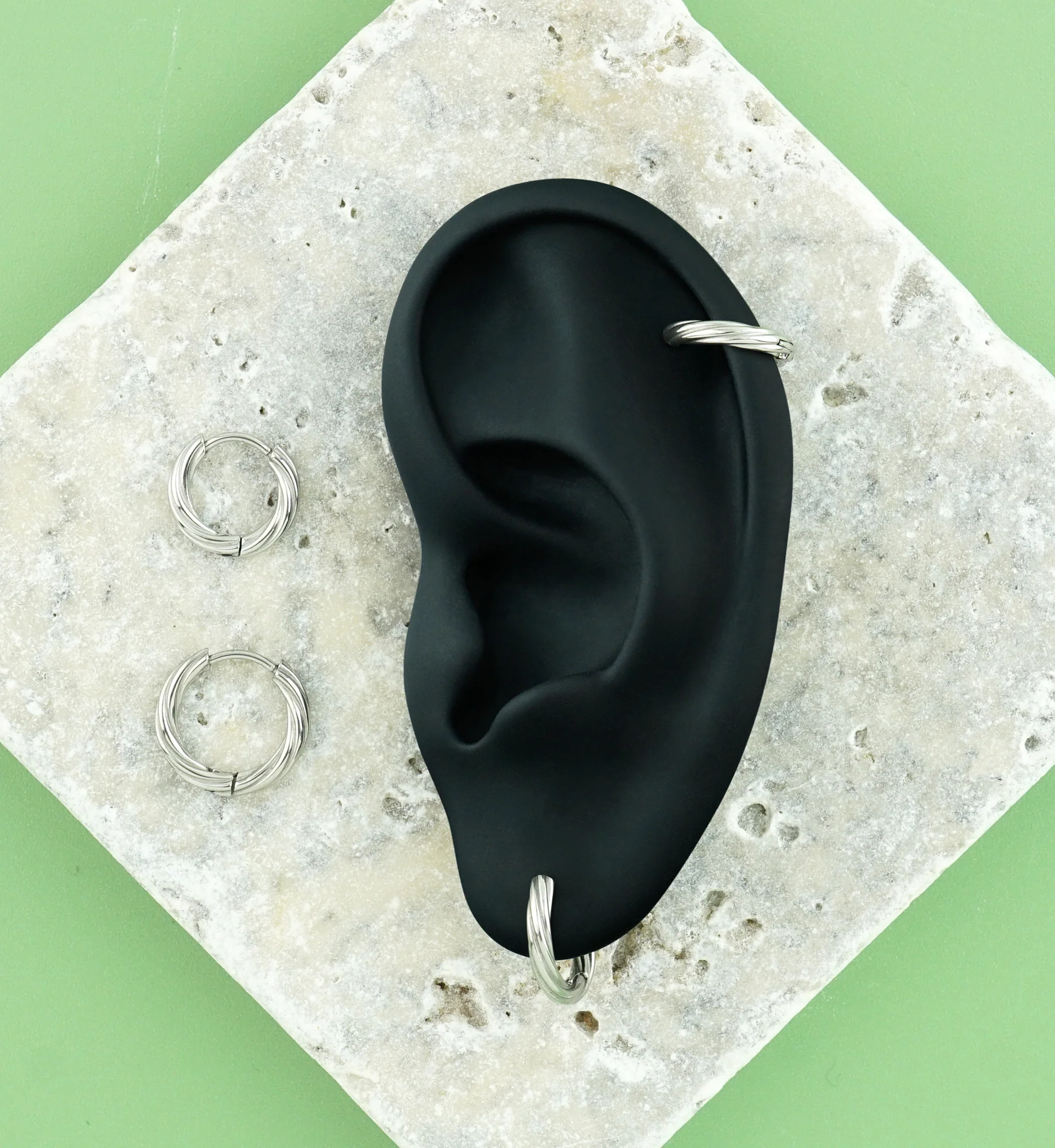 Winding Stainless Steel Hinged Hoop Huggie Earrings - Image 2