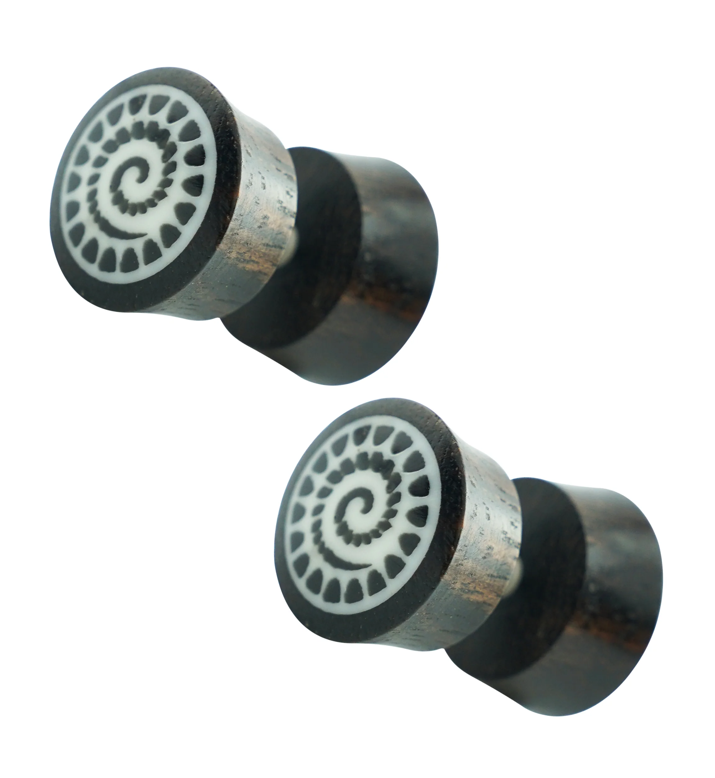 Wooden Spotted Spiral Inlay Fake Plugs / Gauges Earrings